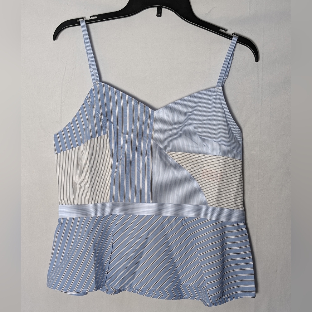 NWT Current/Elliott The Julienne Blue/White Striped Shirting Peplum Top Sz XL